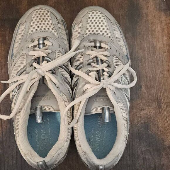 SKECHERS SHAPE UPS 11814 Metallic Blue Silver Tone Walking Yoga Womens Shoes Wom - Picture 5 of 5